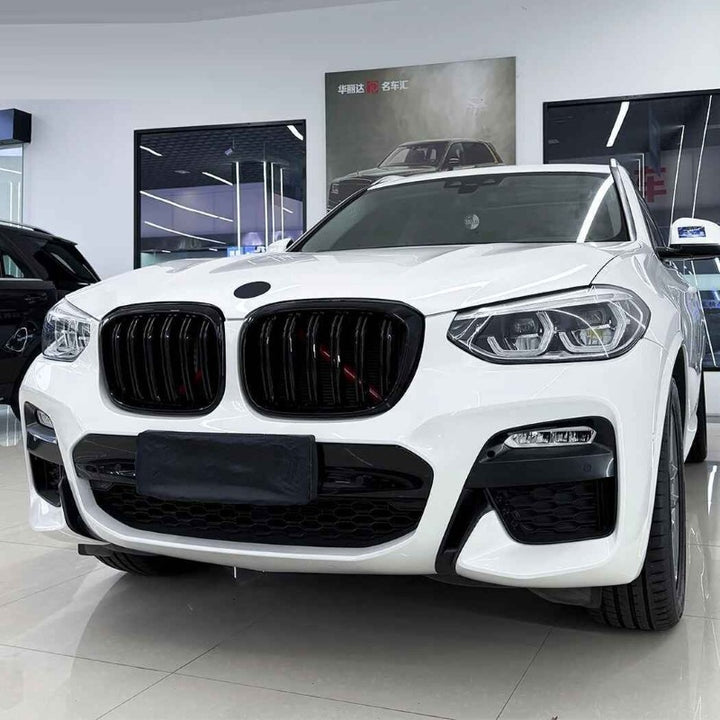 Car Craft Compatible With Bmw X3 G01 X4 G02 Pre-facelift 2018-2022 Front Bumper Show Mesh Grill Dual Line Bar Zst-1461 Dual Glossy Black - CAR CRAFT INDIA