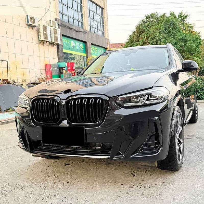 Car Craft Compatible With Bmw X3 G01 X4 G02 Lci 2022-2024 Front Bumper Show Mesh Grill Dual Line Bar Zst-1462 Dual Glossy Black - CAR CRAFT INDIA