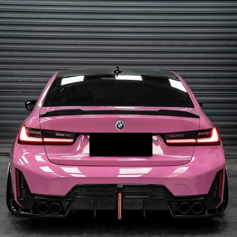 Car Craft Compatible With Bmw 3 Series G20 G28 Lci 2023-2026 M Sport M340i After Rear Bumper Lip Diffuser Splitter Skirts Trim V Ten Vten Style With Led Light - CAR CRAFT INDIA