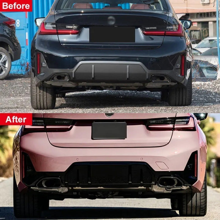 Car Craft Compatible With Bmw 3 Series G20 LCI 2023+ Upgrade Facelift Convert To M Performance M Sport M Tech M-tech Bodykit Rear After Bumper Lip Splitter Skirt Diffuser Gc G20-039 Gb Glossy Black