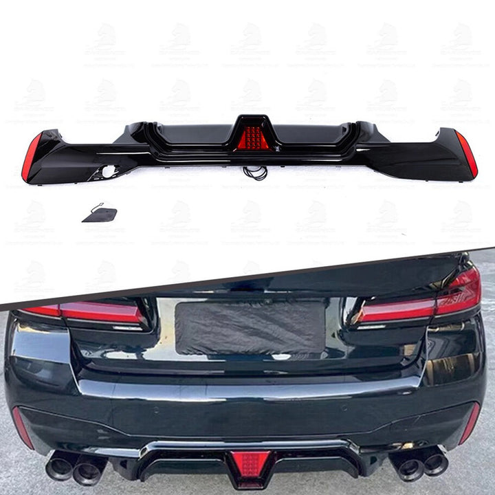 Car Craft Compatible With Bmw 5 Series G30 G38 F90 2018-2023 M Sport M5 Rear Bumper Lip Diffuser Skirt F1 M5 Style With Led Light G30/38-040/041 Gloss Black