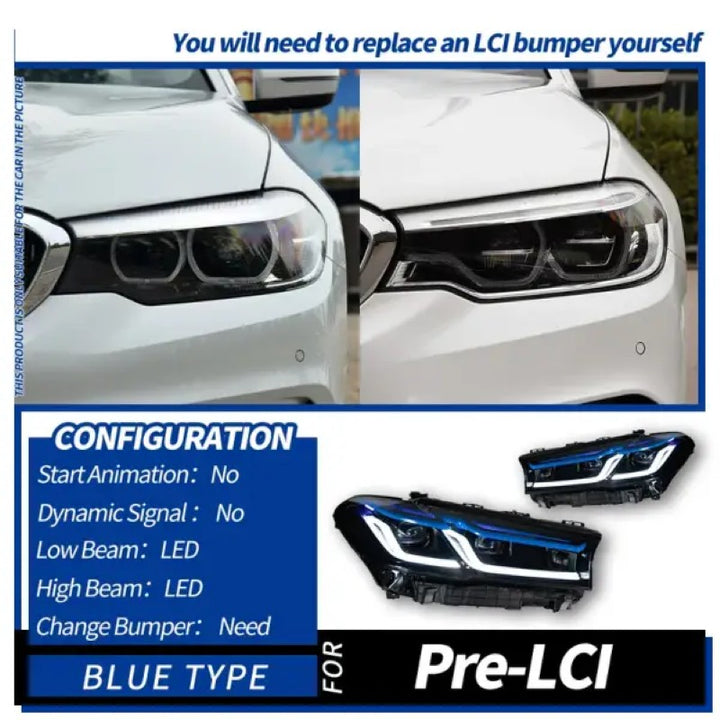 Car Craft Compatible With Bmw 5 Series G30 G38 2017-2021 Car Front Upgraded Head Light Lamp Xenon Headlight Retrofit Upgrade Modified Led Drl Hid Light Lci Laser Style - CAR CRAFT INDIA
