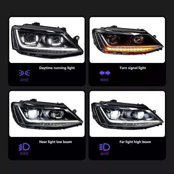 Car Craft Compatible With Volkswagen Vw Jetta 2011-2018 Car Front Upgraded Head Light Lamp Xenon Headlight Retrofit Upgrade Modified Led Drl Hid Light For Helogen Car - CAR CRAFT INDIA