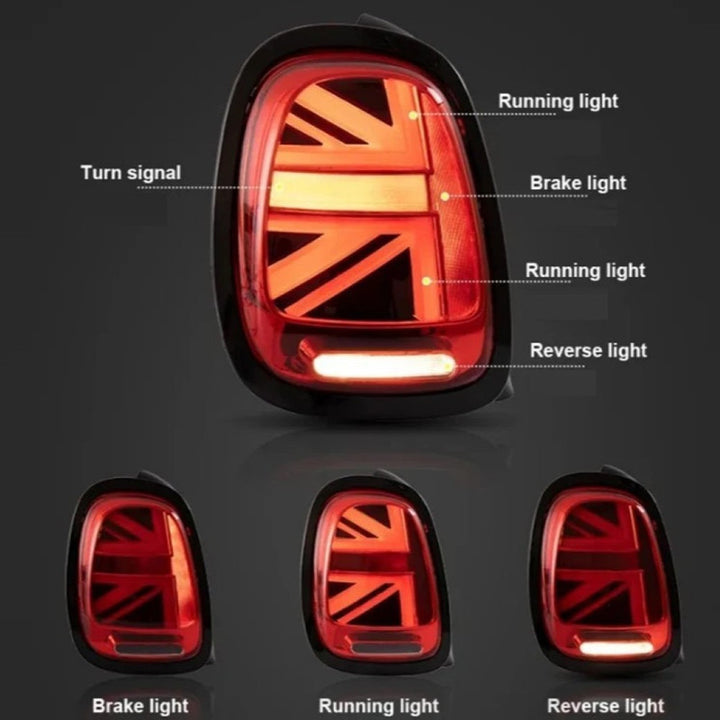 Car Craft Compatible With Mini Cooper F55 2015-2019 Cooper S F56 2015-2019 Cooper S Convertible F57 2015-2019 F Series Led Tail Light Tail Lamp Light 2007-2016 Dynamic Signal Taillight Drl Brake Reverse Union Jack Clear Red