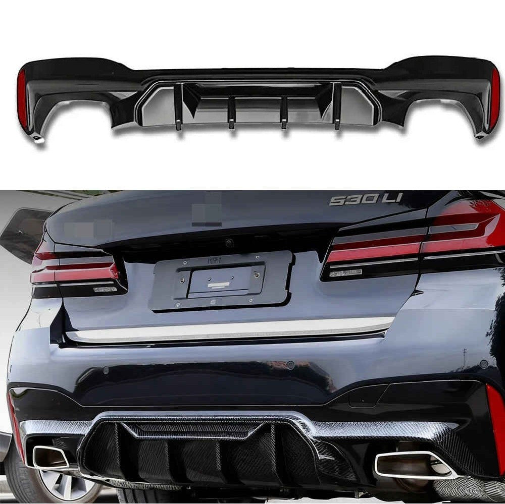 Car Craft Compatible With Bmw 5 Series Lci G30 G38 F90 2021-2023 M Sport M5 Rear Bumper Lip Diffuser Skirt 4 Line G30/38-055/056 Cf Carbon Fiber Look