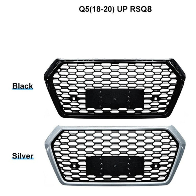 Car Craft Compatible With Audi Q5 B9 2018-2020 Upgraded Front Bumper Show Grill Rsq5 Rs Sport Style Black Frame Black Mesh No Logo License Plate Eu Version Q5-003 Gc Black