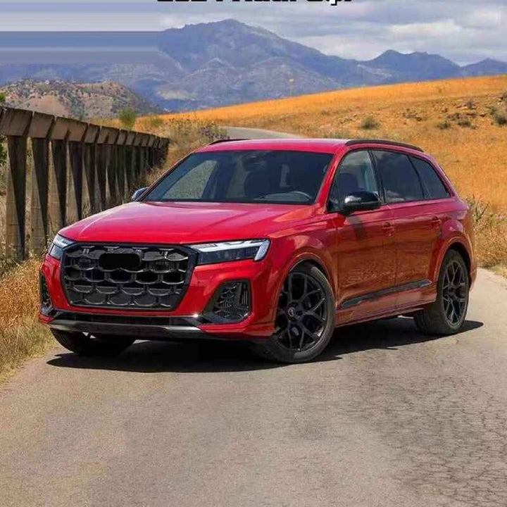 Car Craft Compatible With Audi Q7 2024+ Upgraded Front Bumper Show Grill Rsq7 Rs Sport With Acc Glossy Black Frame Black Strip All Logo Silver License Plate Eu Version Q7-009 Gc