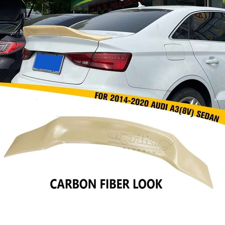 Car Craft Compatible With Audi A3 2014-2020 Rear Trunk Wing Boot Spoiler Lip Splitter Skirt R Style Ar-audi-039 Cf Carbon Fiber Look - CAR CRAFT INDIA