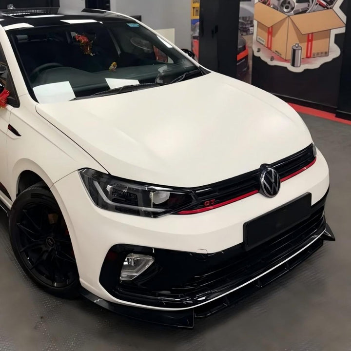 Car Craft Compatible With Vw Volkswagen Virtus 2023+ Front Bumper Lip Splitter Skirts Glossy Black Ar-vw-0233 CC-7964