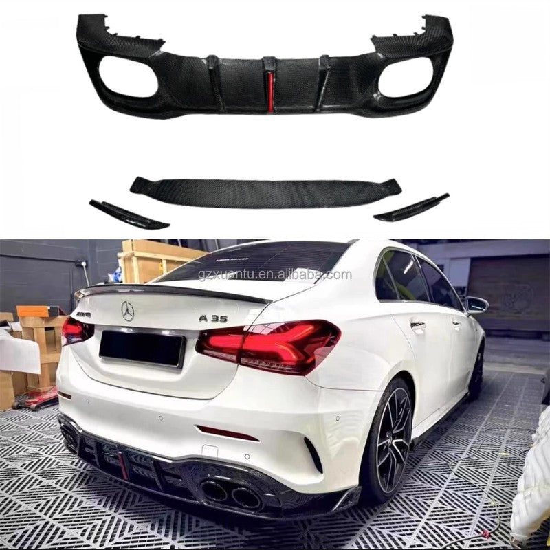 Car Craft Compatible With Mercedes Benz A Class Amg A35 A45 A250 W177 2020-2025 Sedan Amg Bumper Rear After Lip Diffuser Skirts Splitter Rearl Carbon Fiber - CAR CRAFT INDIA