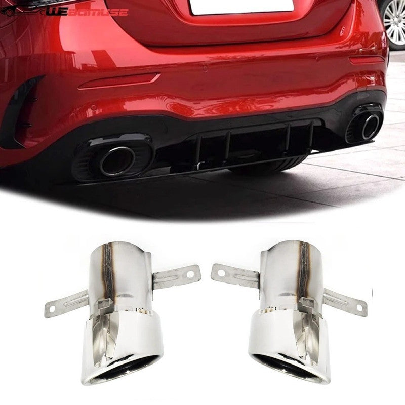 Car Craft Compatible With Mercedes Benz A Class W177 2018-2024 Rear Bumper Upgrade Convert To Amg Amg45 Exhaust Tip Pipe Single Silver Chrome W177-011