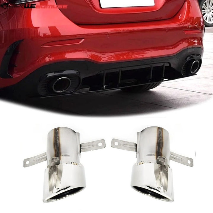 Car Craft Compatible With Mercedes Benz A Class W177 2018-2024 Rear Bumper Upgrade Convert To Amg Amg45 Exhaust Tip Pipe Single Silver Chrome W177-011