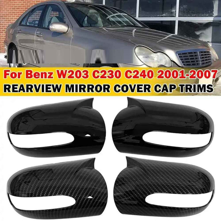 Car Craft Compatible With Mercedes Benz C Class W203 E Class W211 2001-2007 Side Rear View Case Wing Cap Shell Housing Mirror Covers 3m Tape Pasting Style Carbon Fiber Look CC-11555
