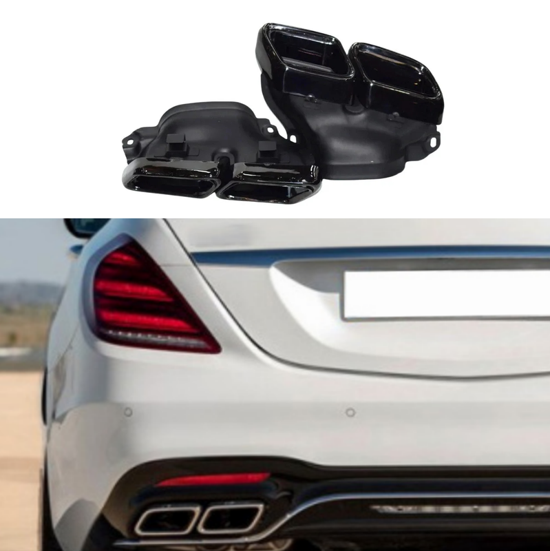 Car Craft Compatible With Mercedes Benz S Class W222 Lci 2018-2020 Upgrade Convert To S Class S63amg Amg63 S63 S65 Amg Rear After Bumper Exhaust Tip Pipe Trim Black