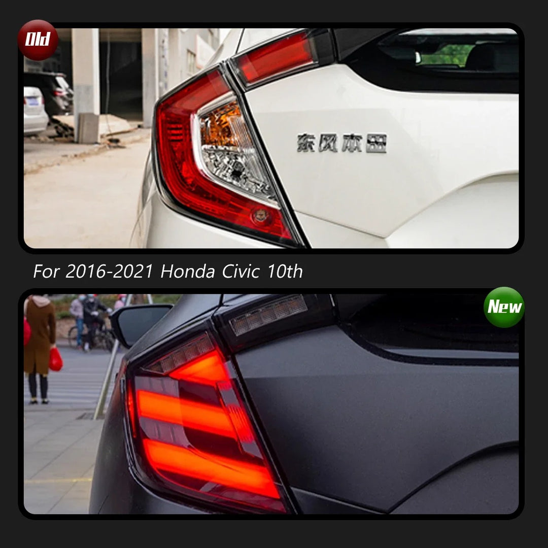 Car Craft Compatible With Honda Civic 10th Gen 2016-2020 Car Rear Upgraded Tail Light Taillight Lamp Xenon Taillight Retrofit Upgrade Modified Led Drl Hid Matrix Style Red