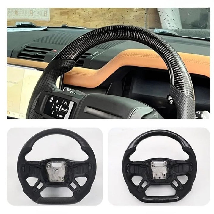Car Craft Compatible With Land Range Rover Defender 90 110 130 2020-2026 Upgrade Steering Wheel Full Carbon Fiber And Leather Cut D Style - CAR CRAFT INDIA