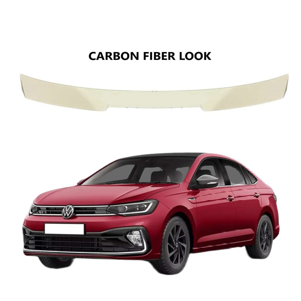 Car Craft Compatible With Vw Volkswagen Virtus 2023+ Rear Trunk Wing Boot Spoiler Lip Splitter Skirt Roof Carbon Fiber Look CC-7975 - CAR CRAFT INDIA