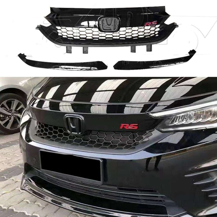Car Craft Compatible With Honda City Rs 2020-2023 Front Bumper Upper Show Grille With Headlight Lamp Eyebrow Trim Splitter Honeycomb Ar-honda-079 Glossy Black - CAR CRAFT INDIA