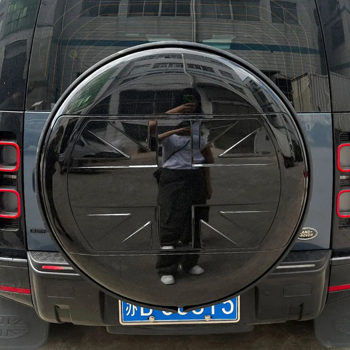 Car Craft Compatible With Range Land Rover Defender 90 110 L663 Lr129997 2020+ Rear Trunk Spare Wheel Tire Guard Protective Cover Union Jack Black Flag - CAR CRAFT INDIA