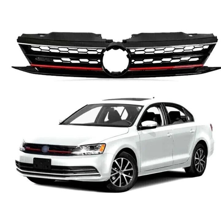 Car Craft Compatible With Vw Volkswagen Jetta Mk6 2015-2017 Upgrade Facelift Convert To Gli Style Front Bumper Show Grill Red Line