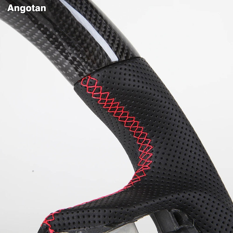 Car Craft Compatibel With Ford Mustang Gt Ecoboost Shelby 2015-2018 Sport Racing Steering Wheel Trim Cover Wheel Perforated Leather Carbon Fiber Core