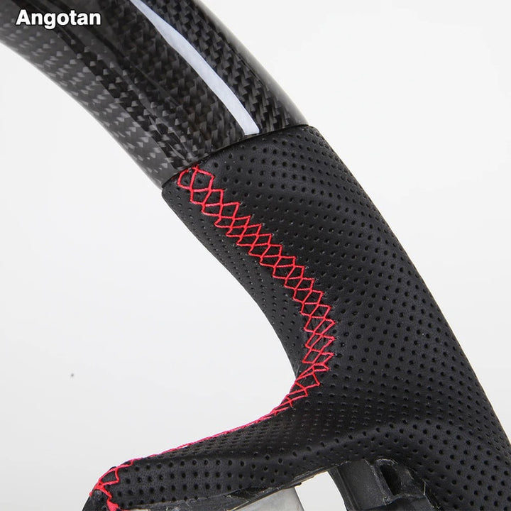 Car Craft Compatibel With Ford Mustang Gt Ecoboost Shelby 2015-2018 Sport Racing Steering Wheel Trim Cover Wheel Perforated Leather Carbon Fiber Core