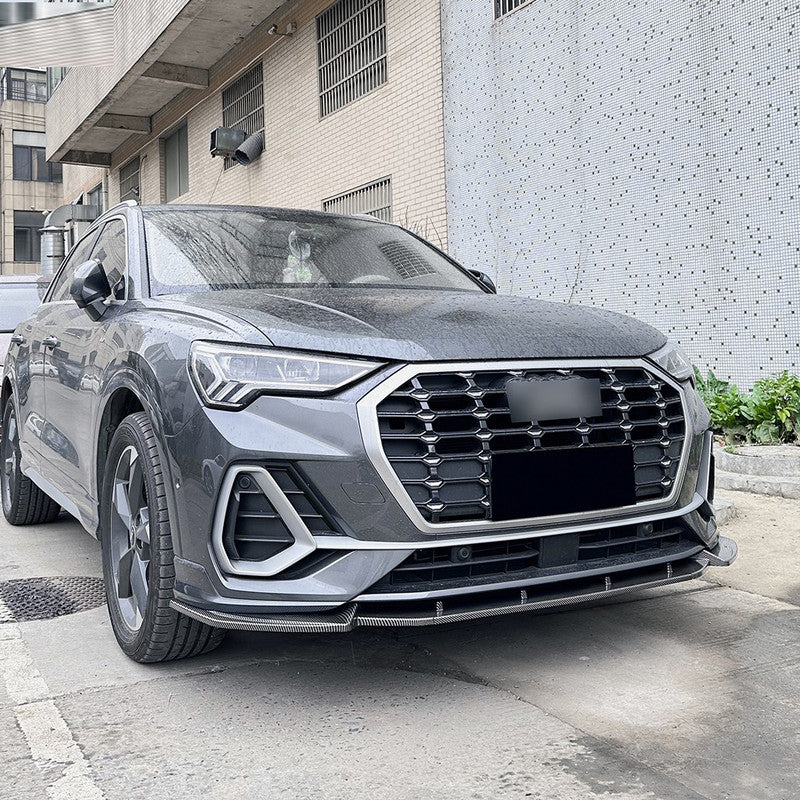 Car Craft Compatible With Audi Q3 F3 Sline 2019+ Front Bumper Lip Splitter Diffuser Skirst Flag Canard Carbon Fiber Look Zst-715 Cf