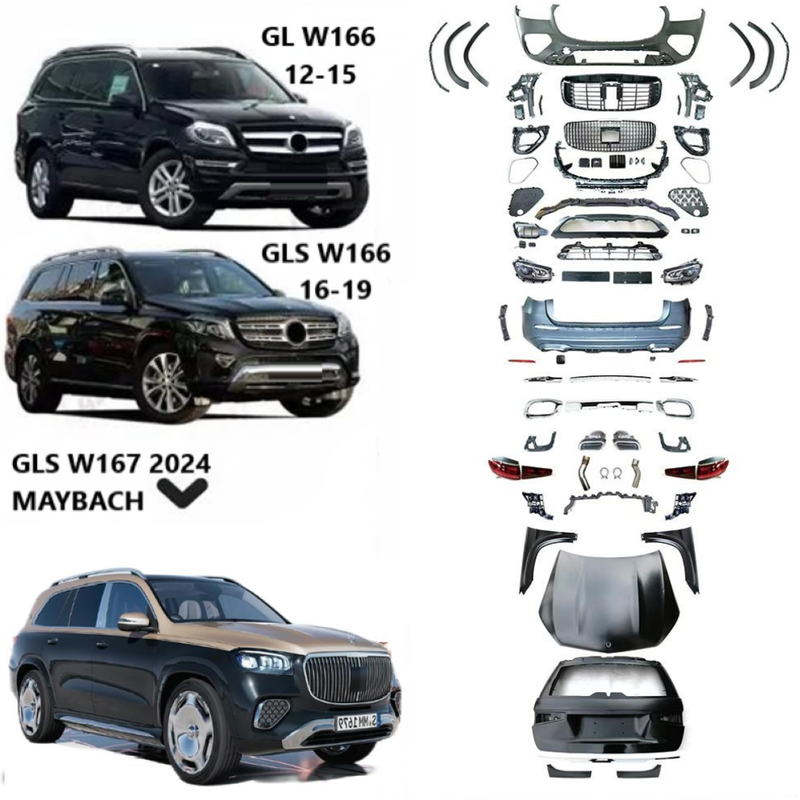 Car Craft Compatible With Mercedes Gl Gls W166 X166 2012-2016 Upgrade Facelift Convert To Gls W167 X167 2024 Maybach Kit Bumper Grill Headlight Taillight Trunk Fender Bodykit Non Cut Version - CAR CRAFT INDIA