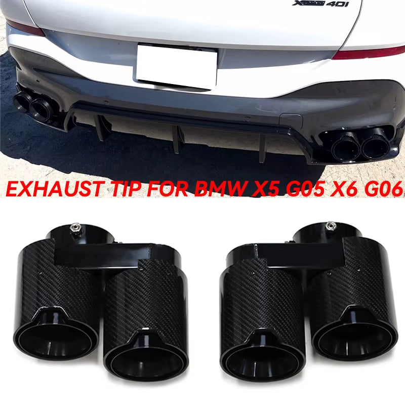 Quad Carbon Fiber Exhaust Tip for BMW G05 X5 G06 X6 G07 X7 2019+ Muffler Tip Exhaust Pipe System No Welding Nozzle