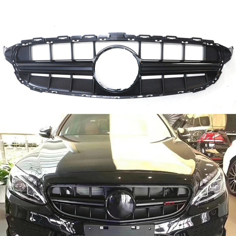 Car Craft Compatible With Mercedes Benz C Class W205 C205 Coupe 2019-2021 Upgrade Front Bumper Amg C63 Show Grill Without Camera Hole Amgs Glossy Black Gc W205/c205-012