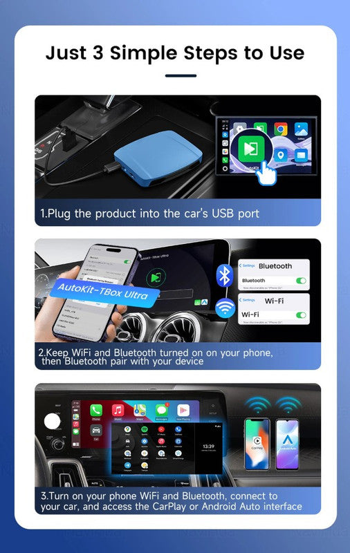 Car Craft Compatible With Bmw Mercedes Audi Porsch Jaguar Suzuki Toyota Android 15 Carplay Ai Box 8-core Android Auto Wireless Apple Carplay Split Screen Smart Streaming Tv Box Hdmi Player 8gb+256gb