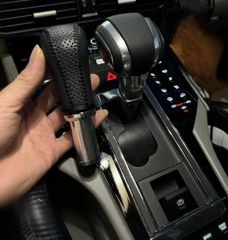 Car Craft Compatible With Porsche Cayenne 958 92a 2011-2017 Suede Leather Interior Shifter Gear Shift Knob Lever Kit Red Brown
