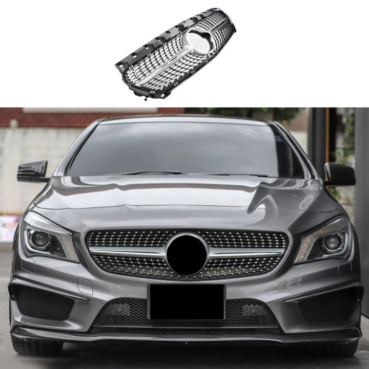 Car Craft Compatible With Mercedes Benz Cla Class W117 C117 X117 2013-2019 Upgrade Front Bumper Cla45 Amg Show Grill Diamond Silver CC-1749