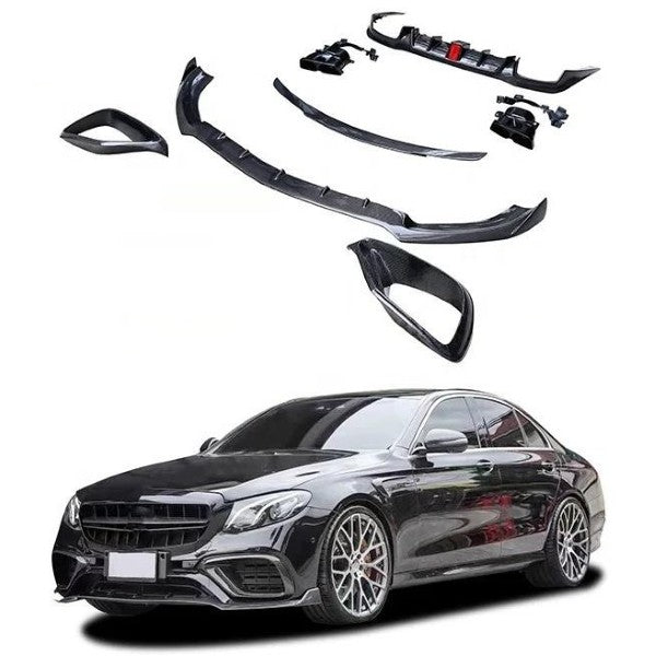 Car Craft Compatible With Mercedes Benz E Class W213 2016-2020 E63 Amg Bumper Brabus Bodykit Front Lip Diffuser Exhaust Tip Fog Gril Cover Trim Spoiler Real Carbon Fiber - CAR CRAFT INDIA