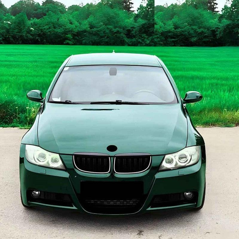 Car Craft Compatible With Bmw 3 Series E90 E91 Pre-facelift 2005-2008 Front Bumper Show Gril Glossy Black Dual Line With Led Light