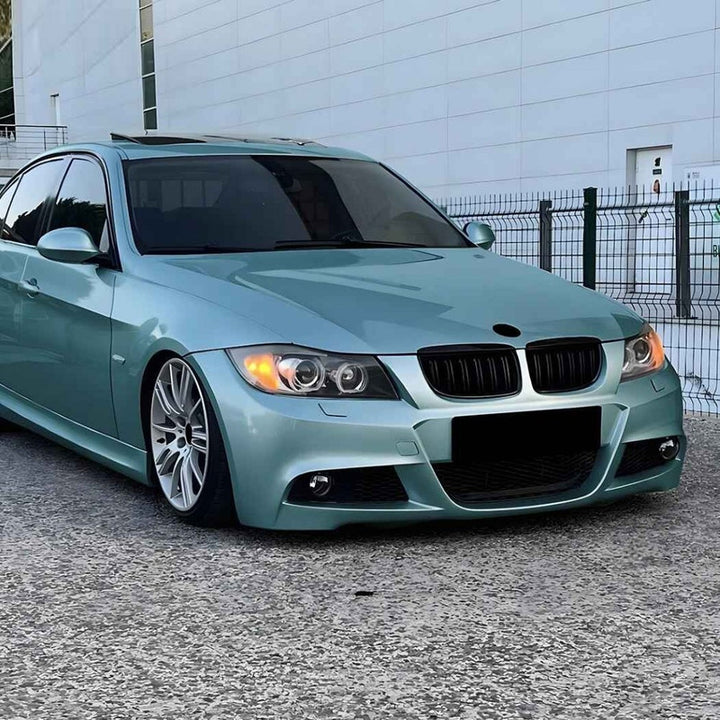 Car Craft Compatible With Bmw 3 Series E90 E91 Pre-facelift 2005-2008 Front Bumper Show Gril Glossy Black Dual Line