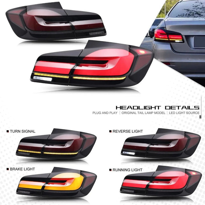 Car Craft Compatible With Bmw 5 Series F10 2010-2017 Car Rear Upgraded Tail Light Lamp Xenon Taillight Retrofit Upgrade Modified Led Drl Hid Laser G30 Style RED CC-9721 - CAR CRAFT INDIA