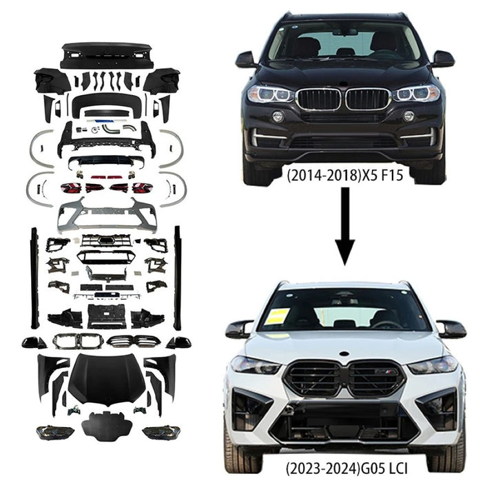 Car Craft Compatible With Bmw X5 F15 2014-2019 Upgrade Facelift Convert To X5 G05 Lci 2024+ Facelift Convertion Body Kit Bodykit Ttaillight Headlight Plug And Play Hood Bumper Trunk 1:1 Cut Version CC-7956 - CAR CRAFT INDIA