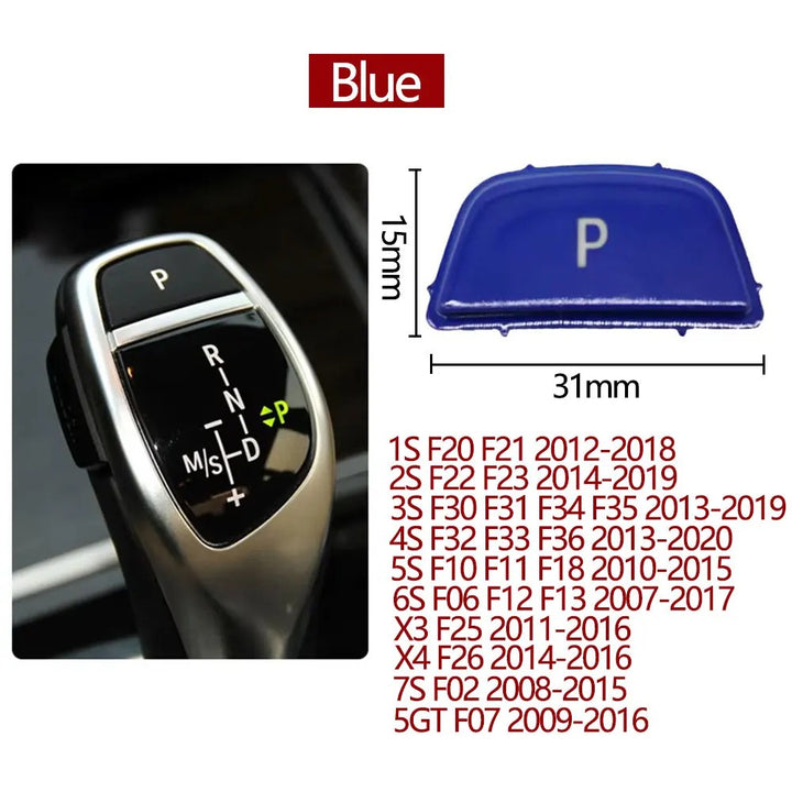 Car Craft Compatible With Bmw 1 2 3 4 5 6 7 Series F20 F30 F34 F10 F07 F06 F12 F01 F02 X3 X4 F25 F26 X5 X6 F15 F16 Gear Shift Lever Auto Parking Switch Letter P Button Cover Model B Blue