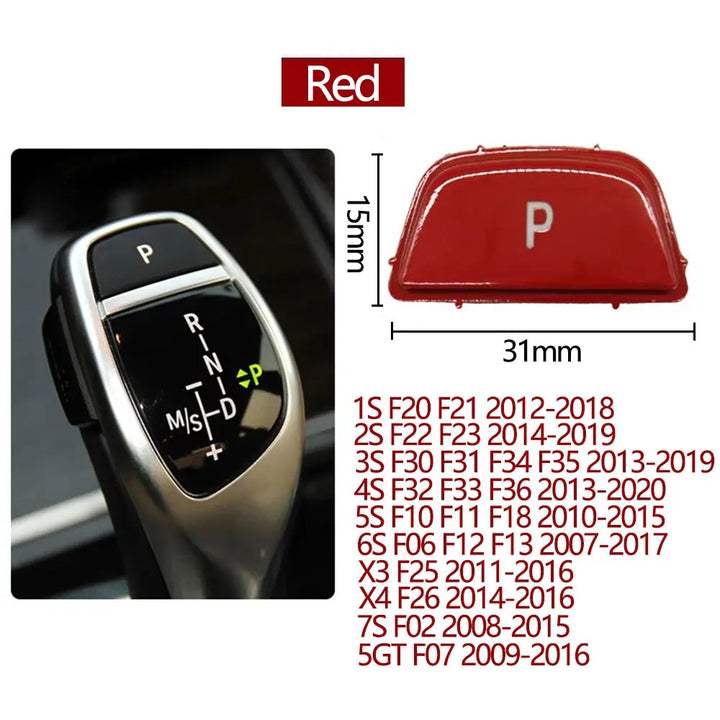Car Craft Compatible With Bmw 1 2 3 4 5 6 7 Series F20 F30 F34 F10 F07 F06 F12 F01 F02 X3 X4 F25 F26 X5 X6 F15 F16 Gear Shift Lever Auto Parking Switch Letter P Button Cover Model B Red