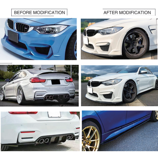 Car Craft Comptible With Bmw M3 M4 F80 F82 F83 Front Bumper Upgraded Bodykit Body Kit Skirts Splitter Front Rear Lip Diffuser Side Skirts Spoiler Trims Cannards Vten Style CC-9085