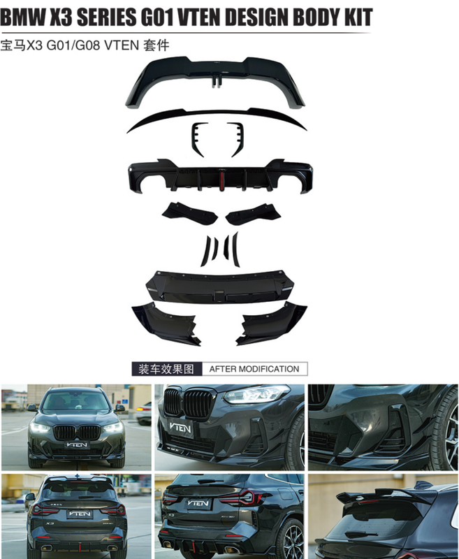 Car Craft Comptible With Bmw X3 G01 Lci 2022+ M Sport X3m Front Bumper Upgraded Bodykit Body Kit Skirts Splitter Front Rear Lip Diffuser Side Skirts Spoiler Trims Cannards Vten Style CC-9083