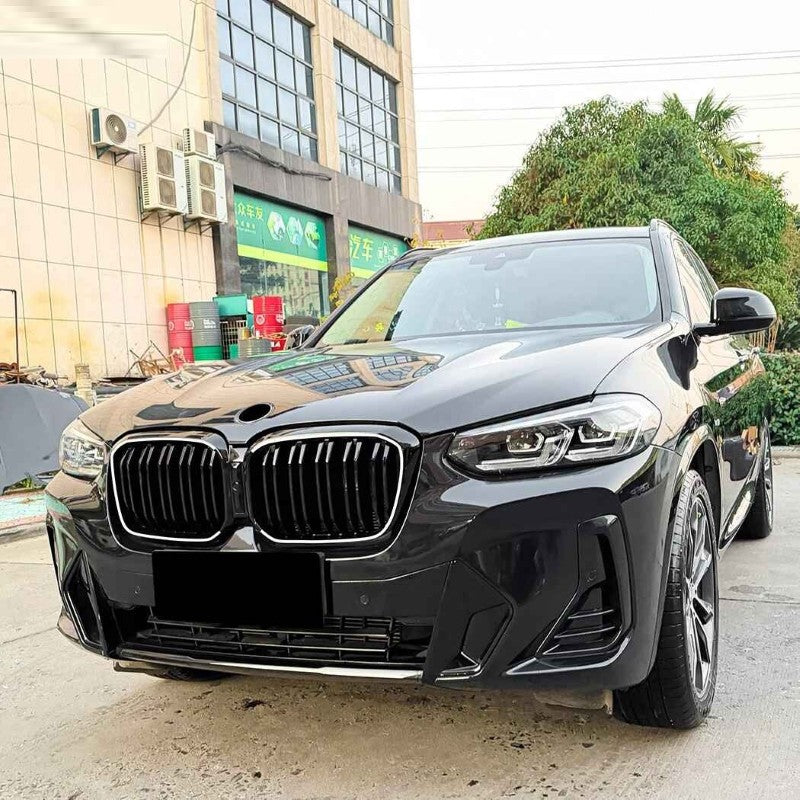 Car Craft Compatible With Bmw X3 G01 X4 G02 Lci 2022-2024 Front Bumper Illuminated Led Light Show Mesh Grill Dual Line Bar Zst-1462 Dual Led Glossy Black - CAR CRAFT INDIA