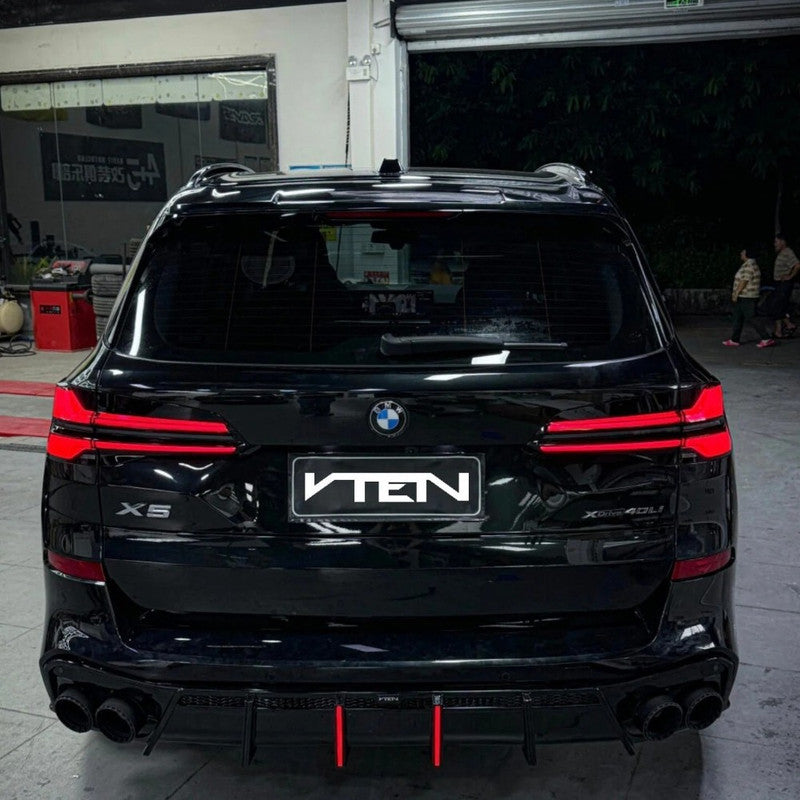 Car Craft Compatible With Bmw X5 G05 2023+ M Sport X5m After Rear Bumper Lip Diffuser Splitter Skirts Trim V Ten Vten Style With Led Light - CAR CRAFT INDIA