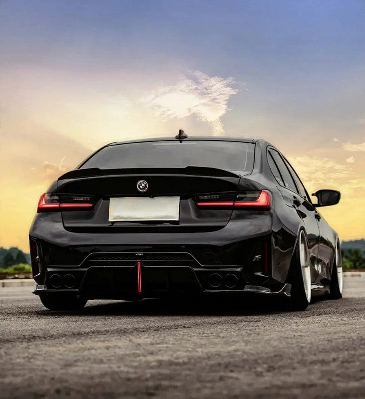 Car Craft Compatible With Bmw 3 Series G20 G28 Lci 2023-2026 M Sport M340i After Rear Bumper Lip Diffuser Splitter Skirts Trim V Ten Vten Style With Led Light - CAR CRAFT INDIA