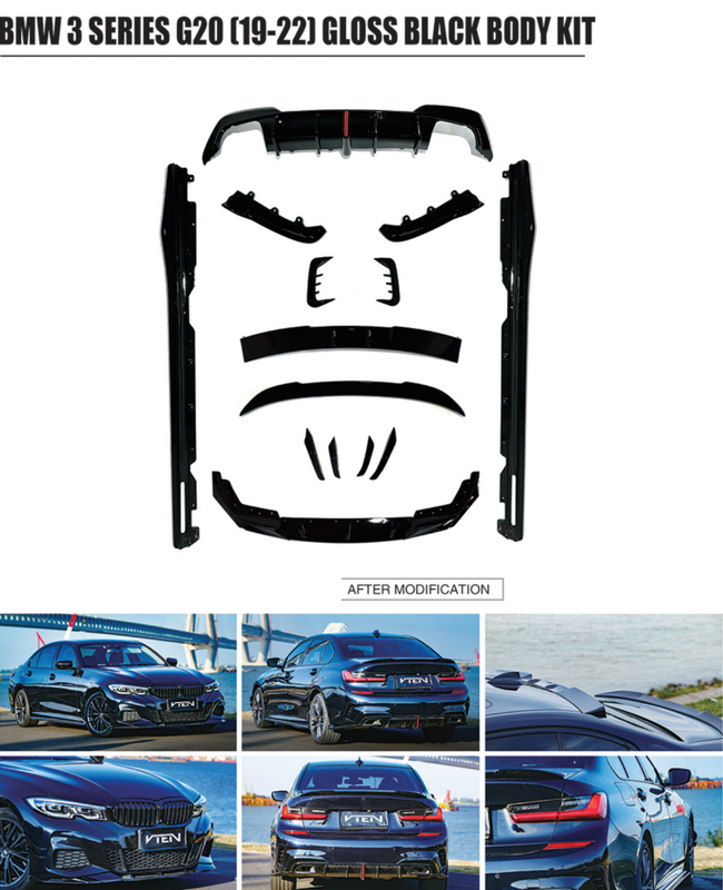 Car Craft Comptible With Bmw 3 Series G20 2019-2022 M Sport M3 Front Bumper Upgraded Bodykit Body Kit Skirts Splitter Front Rear Lip Diffuser Side Skirts Spoiler Trims Cannards Vten Style CC-9079