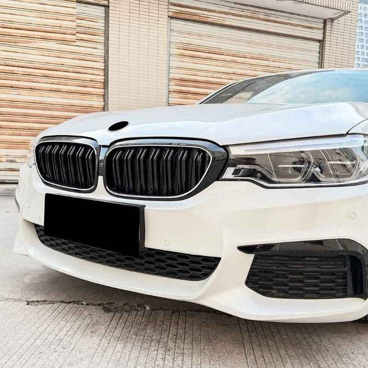 Car Craft Compatible With Bmw 5 Series G30 2017-2020 Front Bumper Show Mesh Grill Dual Line Bar Illuminated Led Light Zst-1463 Led Dual Glossy Black - CAR CRAFT INDIA