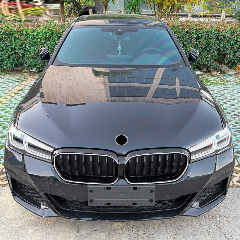 Car Craft Compatible With Bmw 5 Series G30 Lci 2021-2024 Front Bumper Show Mesh Grill Dual Line Bar Illuminated Led Light Zst-1464 Led Dual Glossy Black - CAR CRAFT INDIA
