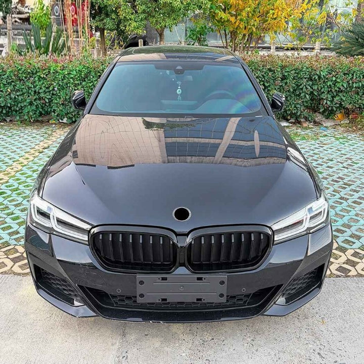 Car Craft Compatible With Bmw 5 Series G30 Lci 2021-2024 Front Bumper Show Mesh Grill Single Line Bar Zst-1464 Single Glossy Black - CAR CRAFT INDIA