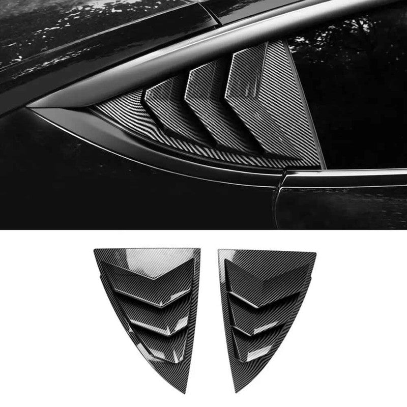 Car Craft Compatible With Tesla Model 3 Model Y 2017-2026 Car Rear Window Shutter Cover Louver Side Vent Trim Triangle Carbon Fiber Look